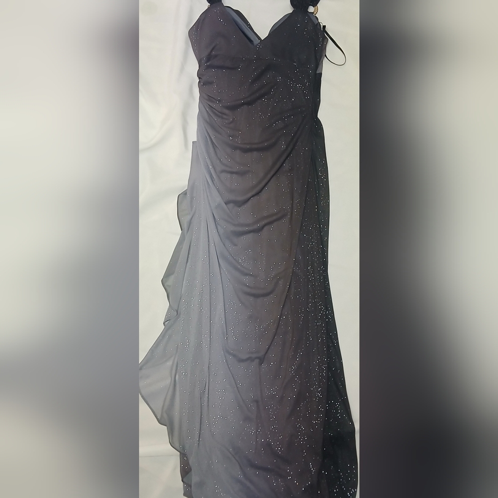 Betsy & Adam Gray Ruched Tiered Cocktail/Evening Dress